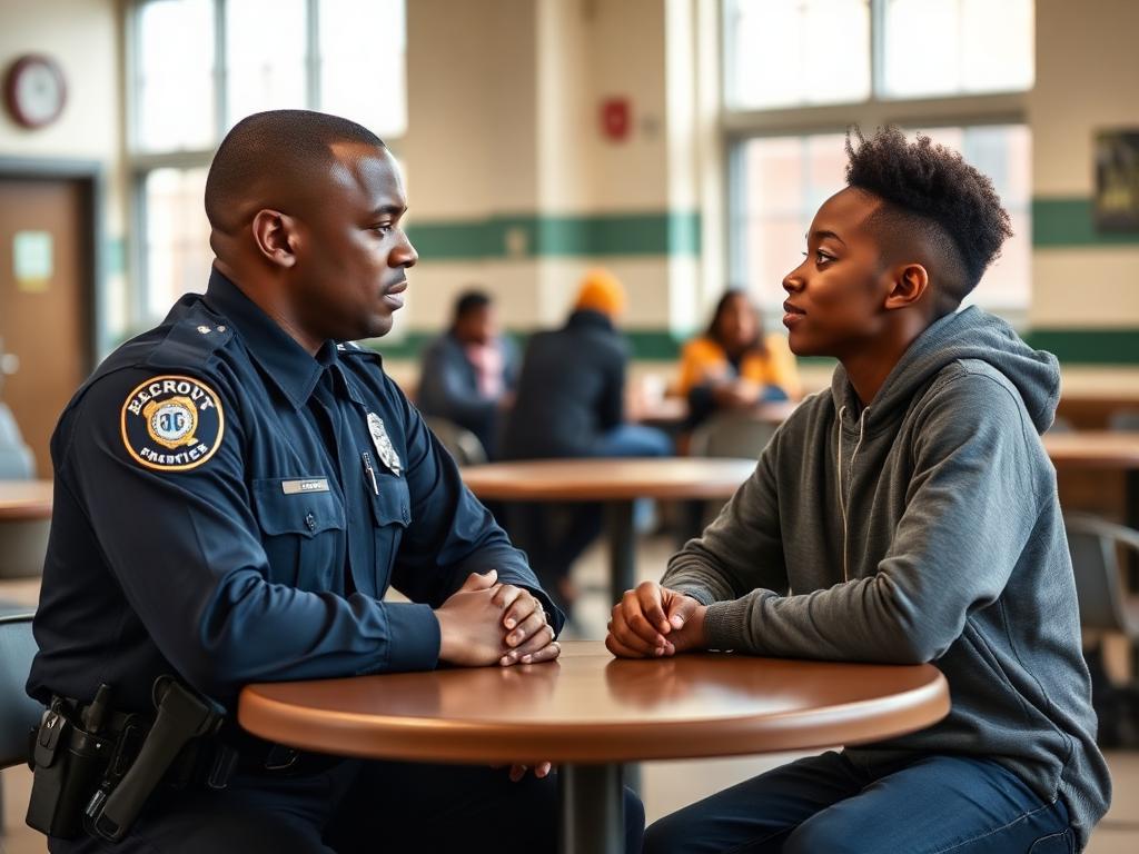 Police officer and youth having a respectful conversation